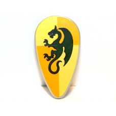 Part 2586p4k Light Bluish Gray Minifig, Shield Ovoid with Dragon Dark Green on Light Yellow and Ochre Quarters Background Pattern 